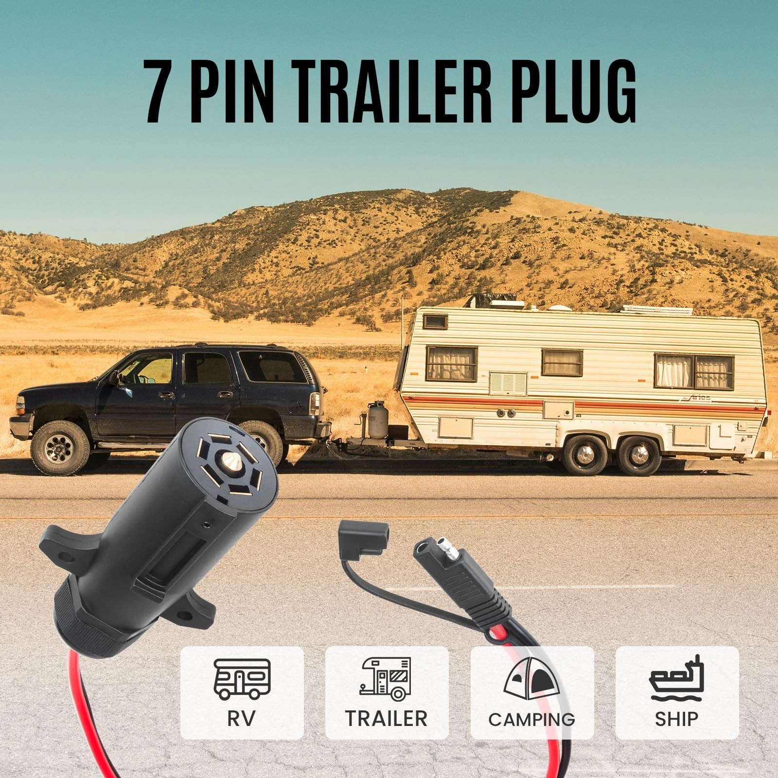 7 Pin Trailer Plug to SAE Connector Adapter – Heavy Duty 10AWG 7 Pin Trailer …