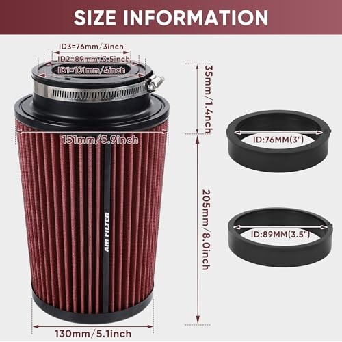 3 3.5 4 Inch Cold Air Intake Filter 76mm 89mm 101mm High Performance Red