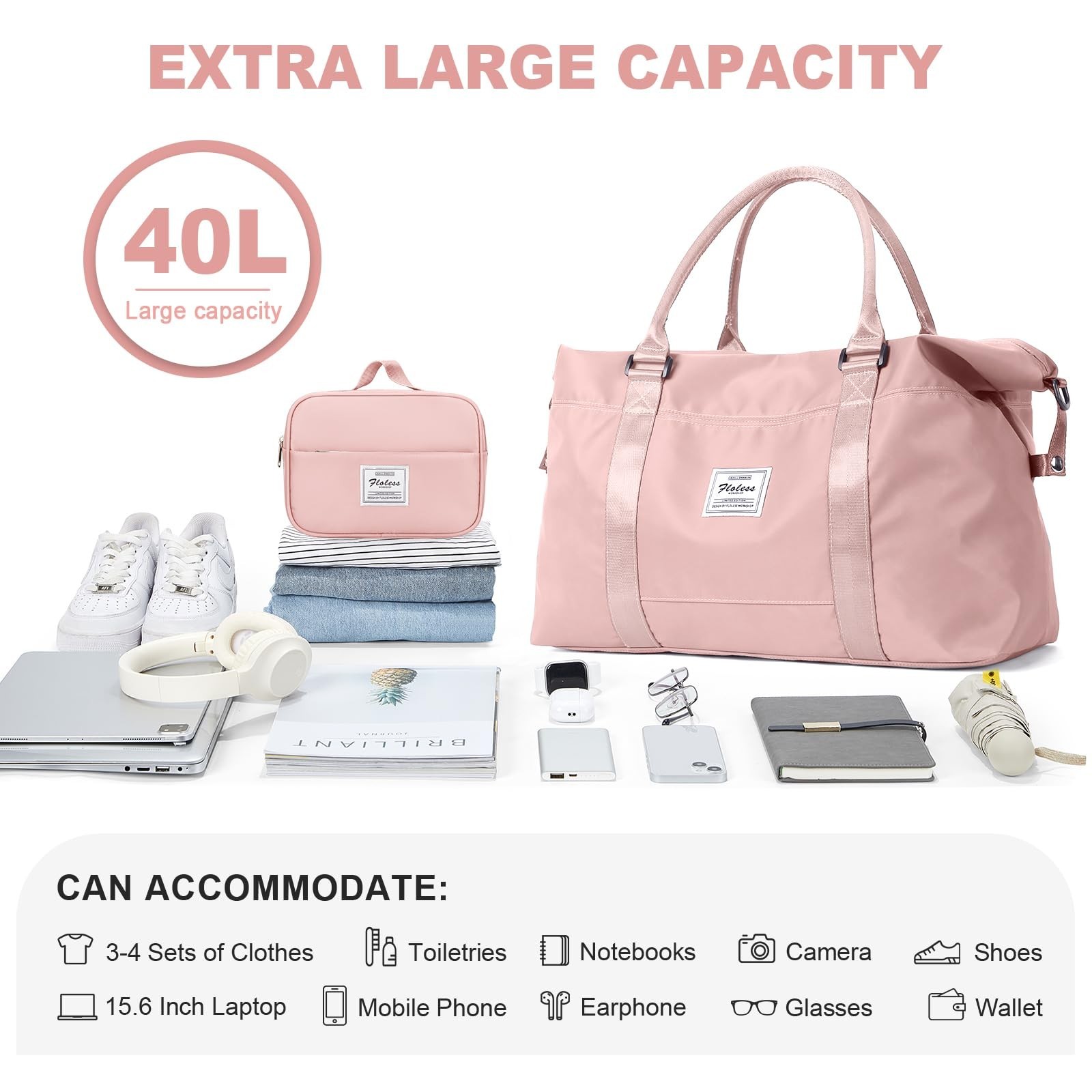 Travel Duffel Bag with Toiletry Bag,Weekender Overnight Carry-on Bag for Wome…