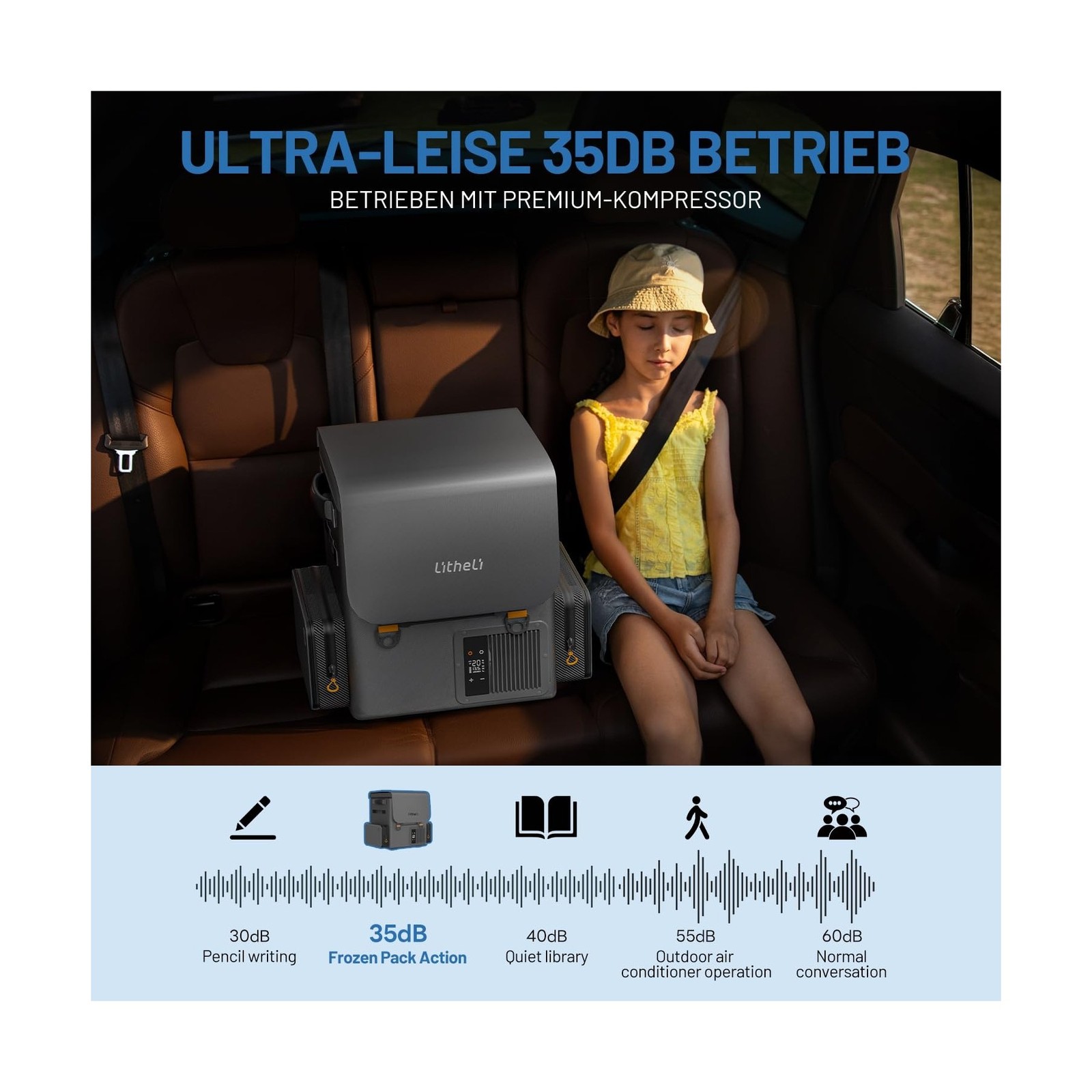 LiTHELi Frozen Pack 12V Car Refrigerator & Portable Electric Cooler, 20L
