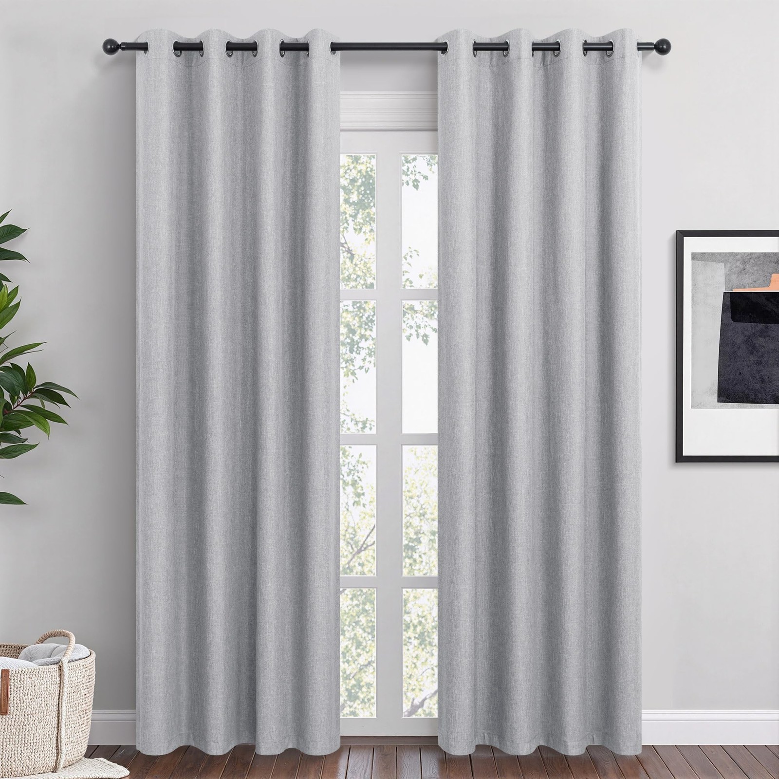 Light Grey Linen Blackout Curtains 102 Inch Length 2 Panels Set for Bedroom L…