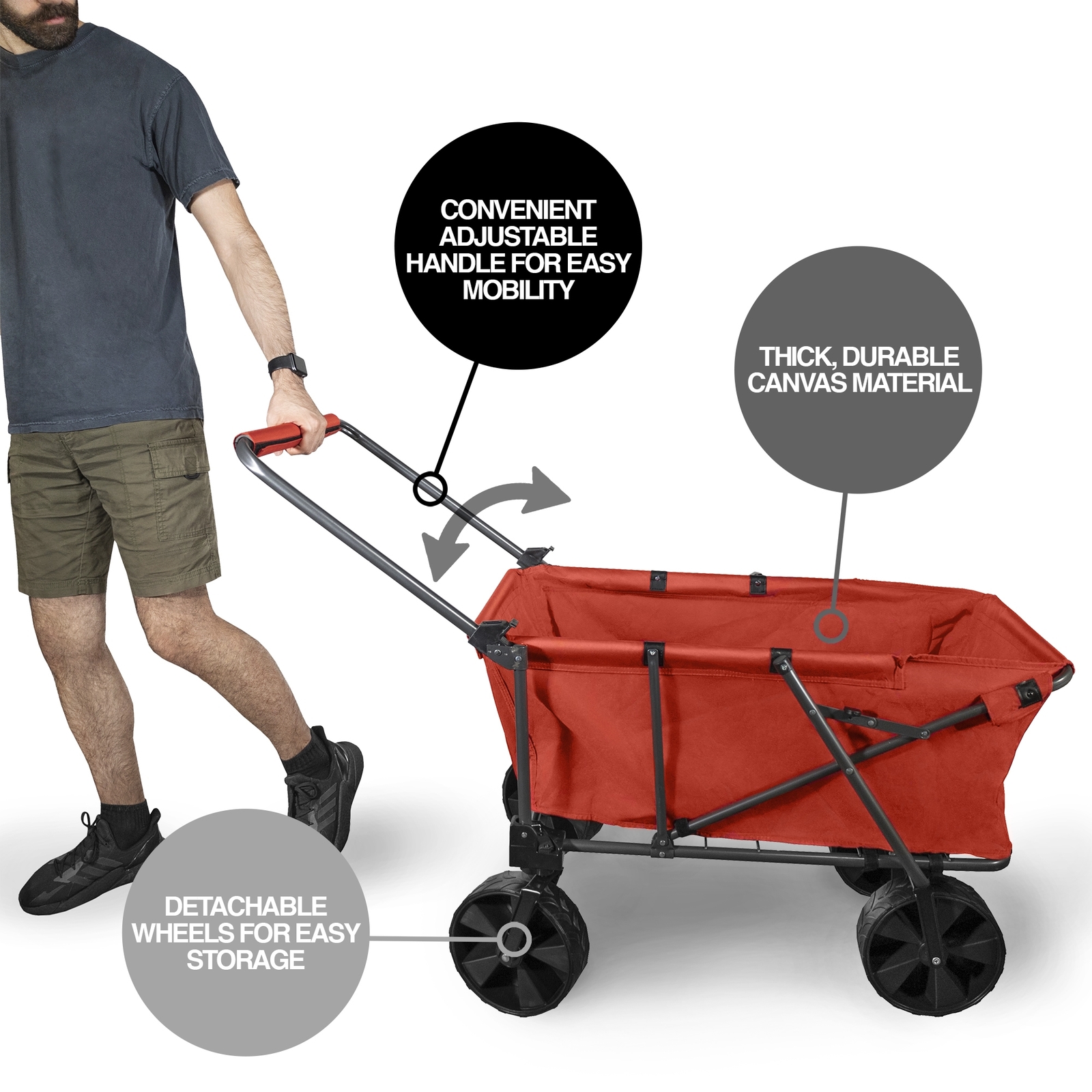 Zenithen Steel Folding Sports Camping Wagon w/ X-Large All Terrain Wheels, Red