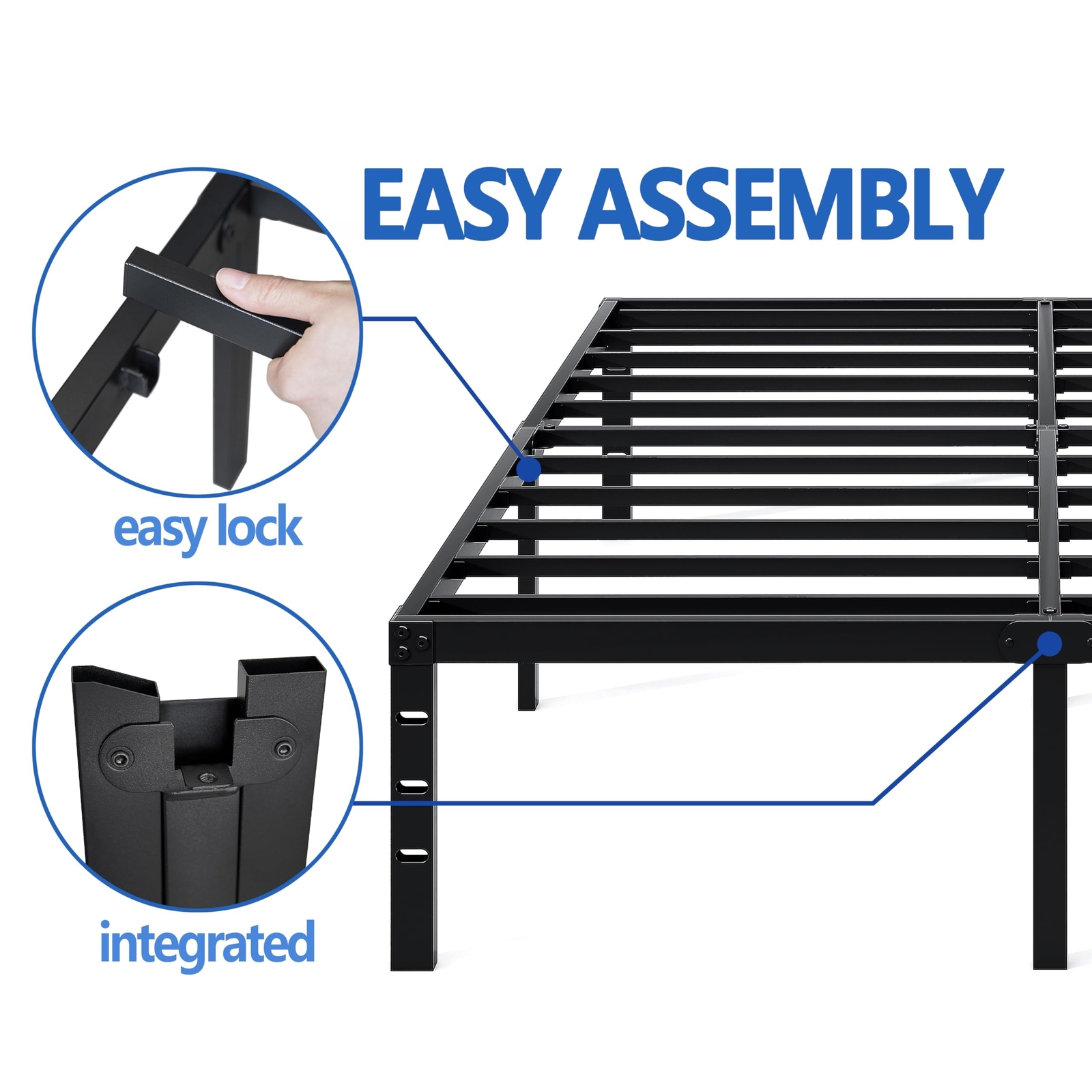Metal Bed Frame,Queen Size Bed Frame with Storage Space,Heavy Duty Sturdy Mat…