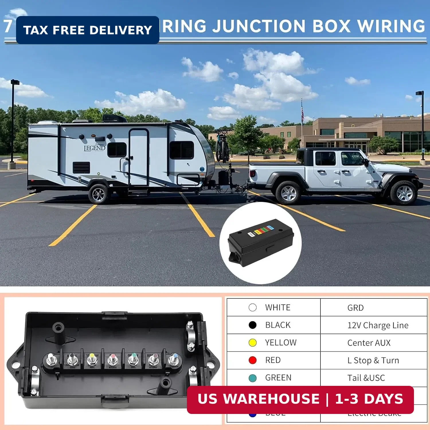 2 Set 7 Color Coded Electric 7 Pin Trailer Wiring Junction Box – 7 Way Trailer J