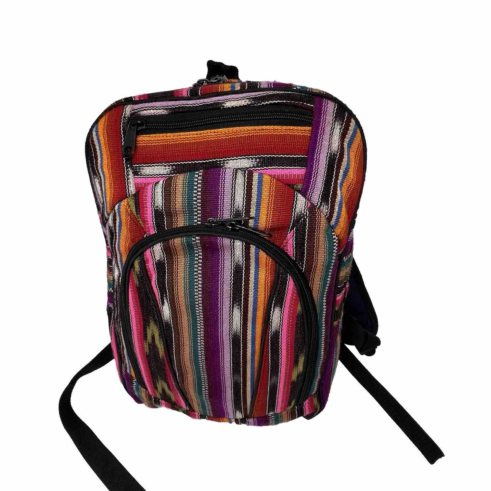 BackPack Guatemalan Full Zip Cotton Adjustable Straps 3 Compartments Colorful