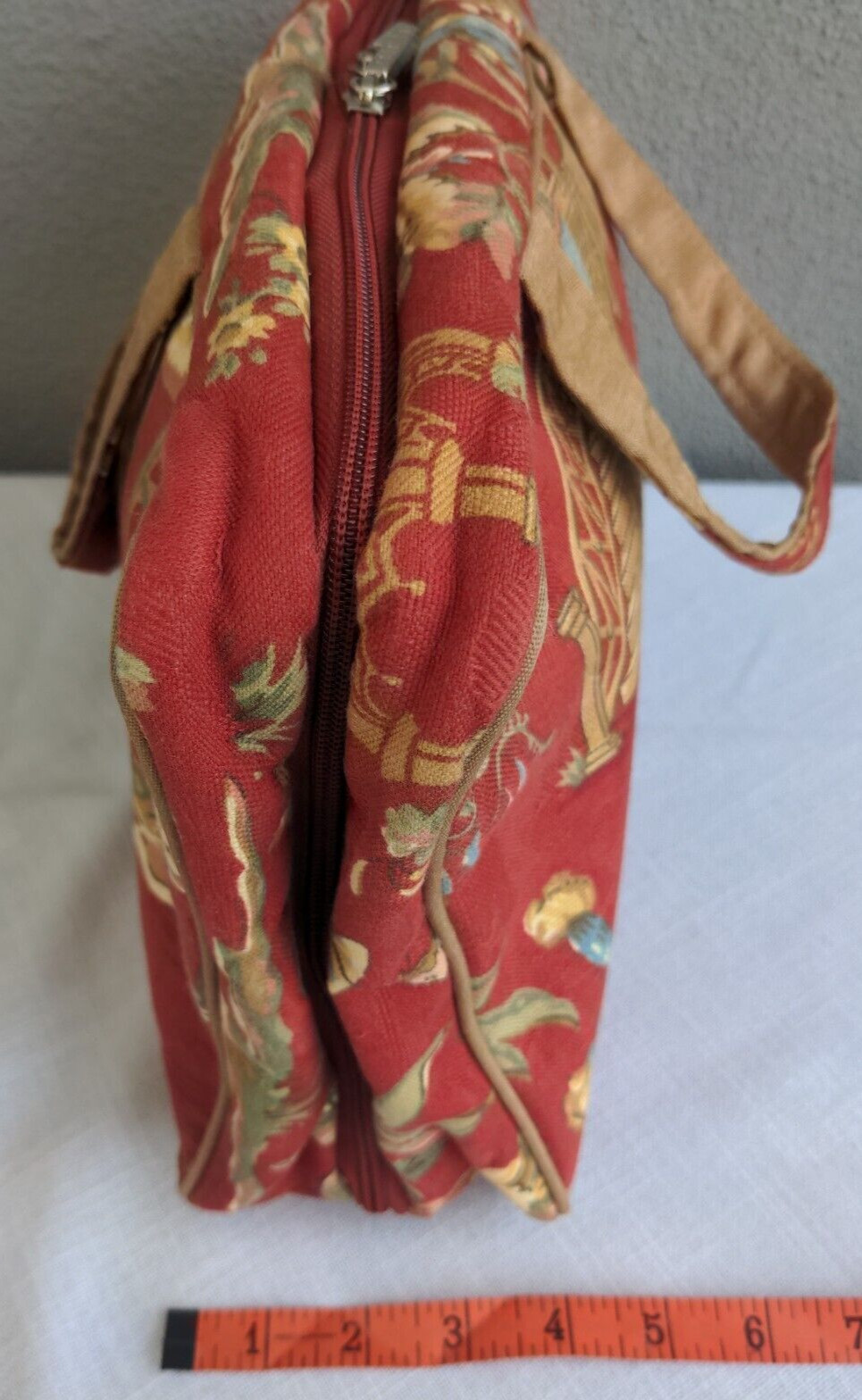 Modella 14″ Lrg Toiletry Travel Bag Organizer Red Gold Fabric Pagoda Asian Scene