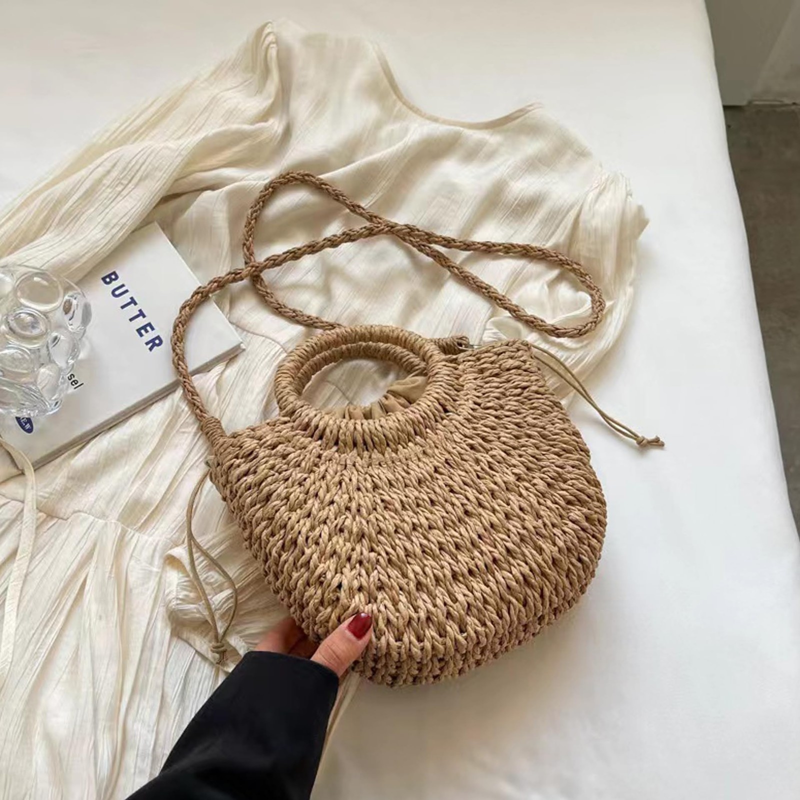 Womens Straw Beach Bag,Woven Crossbody Shoulder Bags with Strap,Top Handle St…