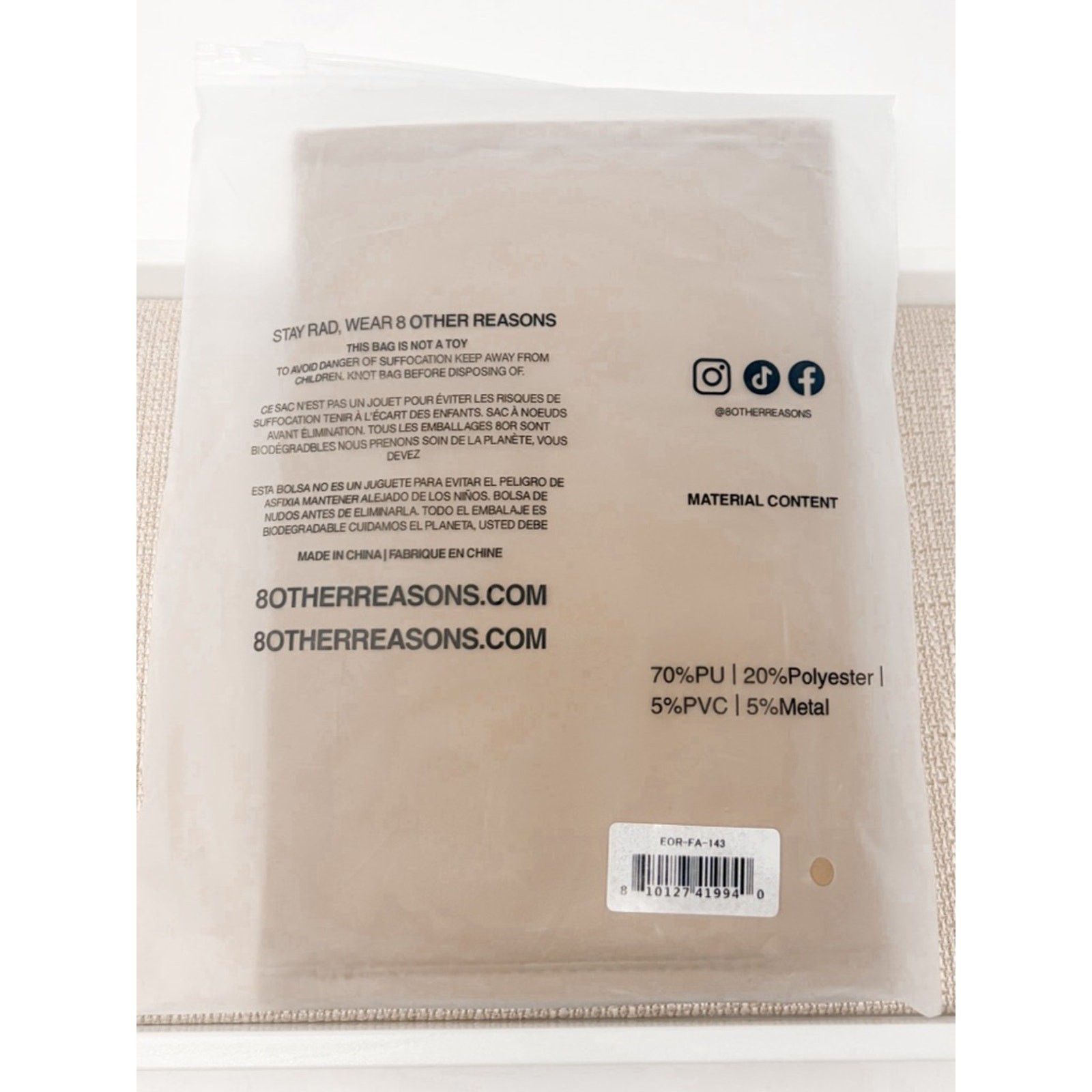 8 Other Reasons Tan Vegan Leather Jewelry Travel Pouch Bag, Brand New, MSRP $50