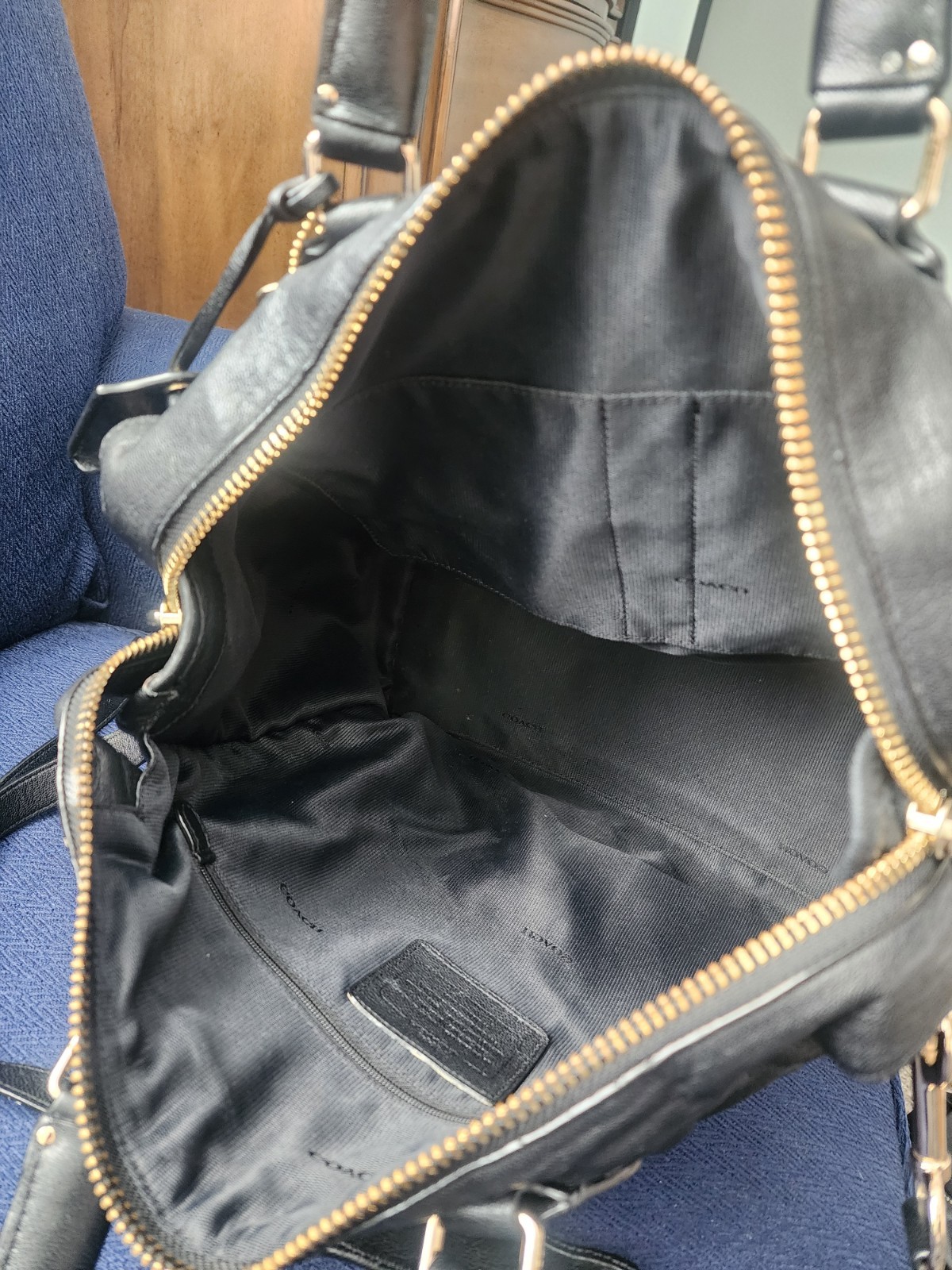 Coach Black Satchel Top Handle Gold Hardware Studded Accents Detachable Strap