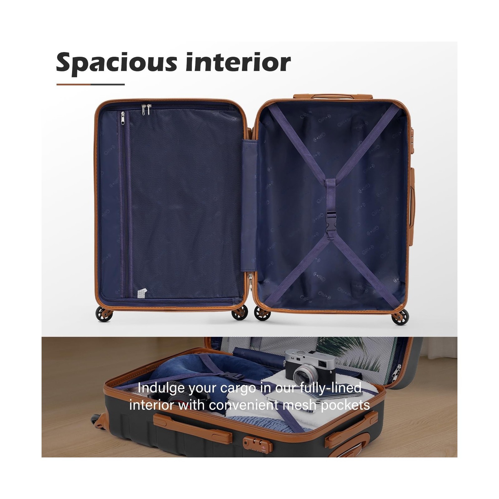 Coolife Luggage 3 Piece Set, Lightweight Durable Hardshell Suitcase set with …
