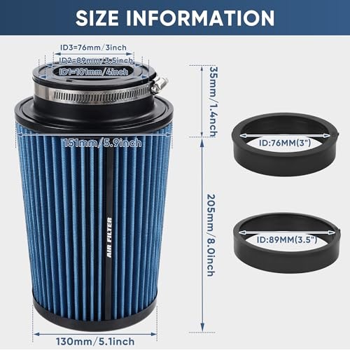 3 3.5 4 Inch Cold Air Intake Filter 76mm 89mm 101mm High Performance Blue