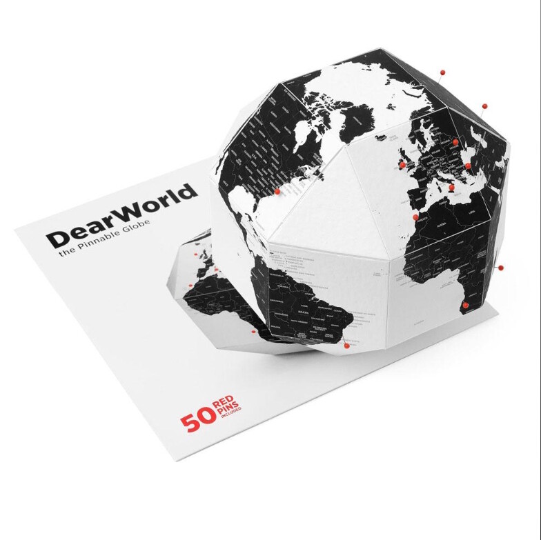 DearWorld Pinnable Globe with 50 Pins, 3d Map World With City Names, XXS