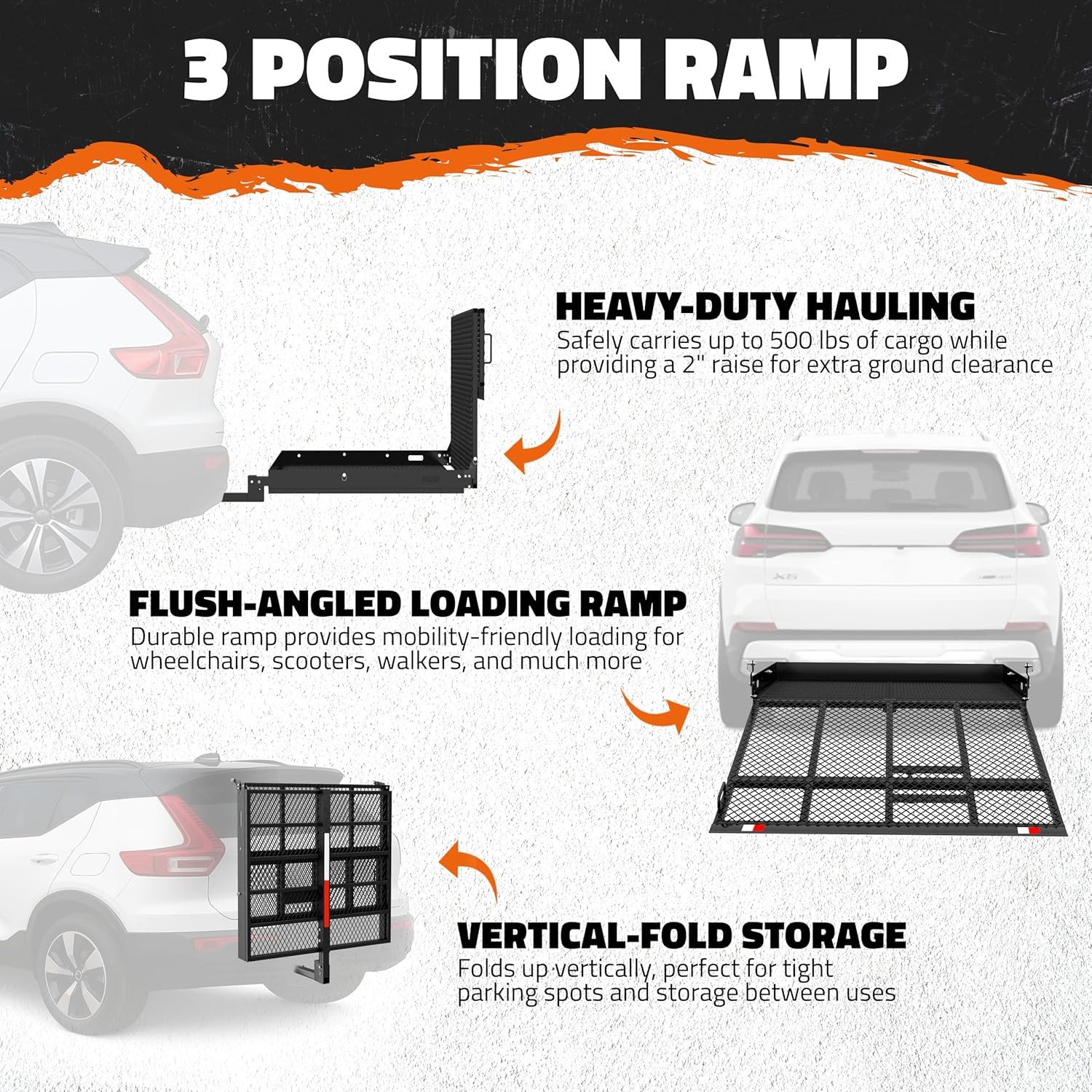 Mockins 40″x40″x4″ Square Trailer Hitch Cargo Carrier with Ramp | 500lbs Cap Ste