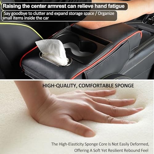 Car Center Console Cover Armrest Cushion Cup Holder Storage Phone Slot Black PU