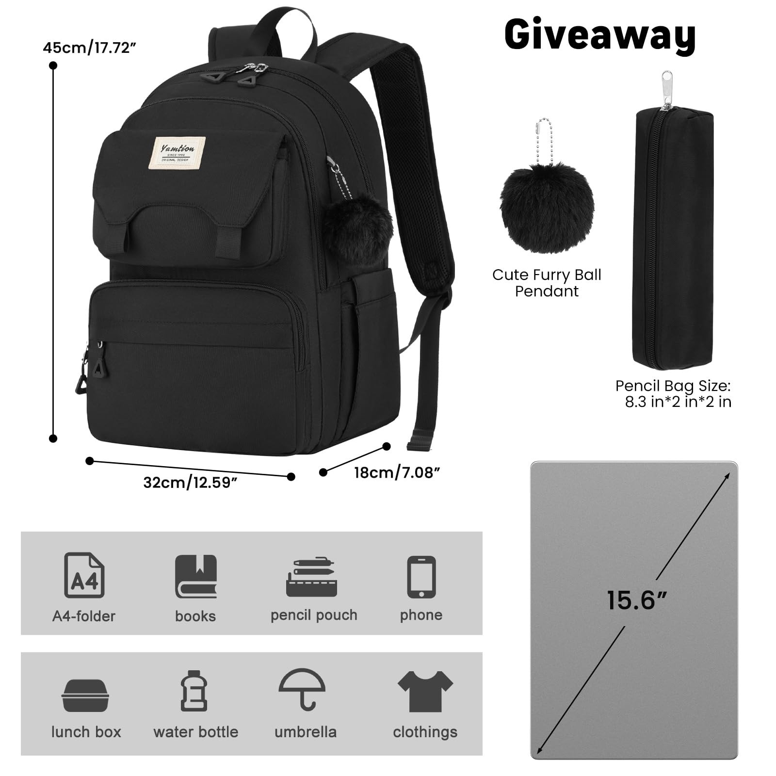 YAMTION Backpack for School,Laptop Back Pack for Girls with Multiple Pockets,…