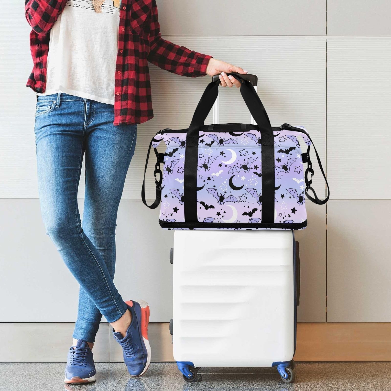 Travel Duffel Tote Bag Bat Starry Sky Sports Duffel Bag with Wet Pocket Weeke…
