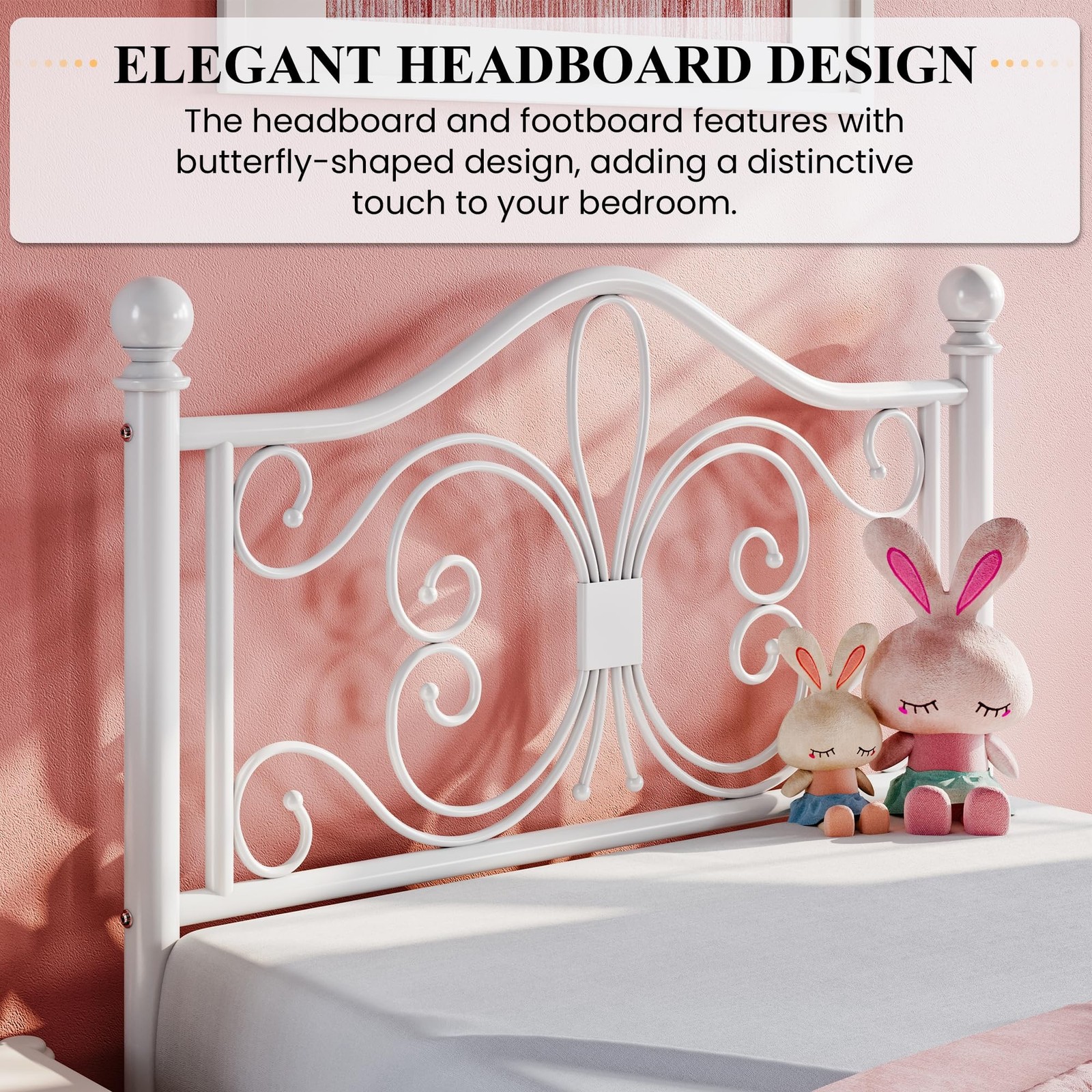 SHA CERLIN Twin Size Bed Frame for Kids,Metal Bed Frame with Butterfly Patter…