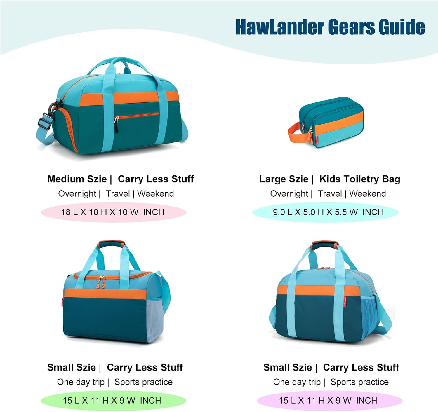 Large Kids Duffle Bag for Travel, Overnight or Weekend,Teal Blue | Roomy Size: 2