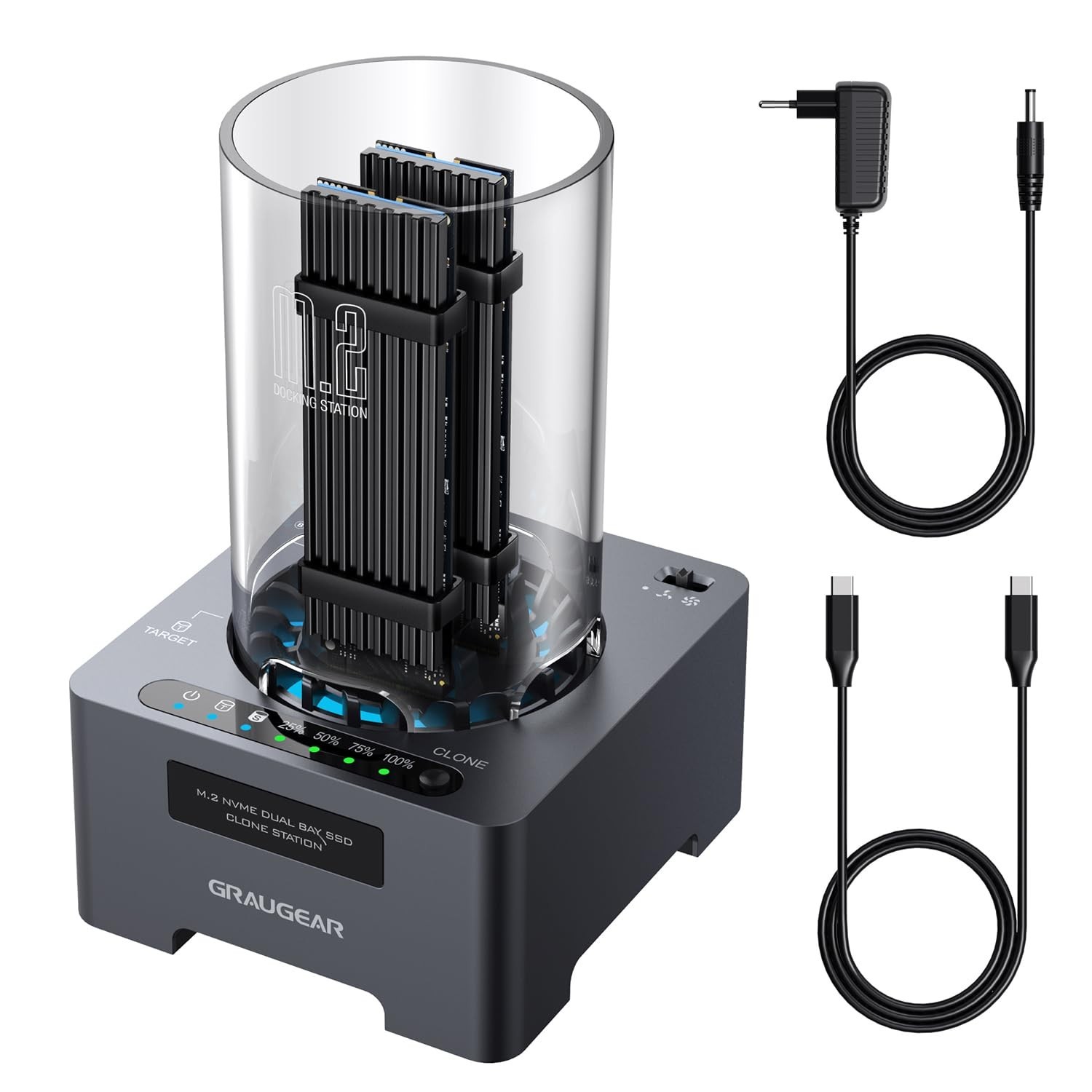 GRAUGEAR NVMe M.2 SSD Duplicator Dual-Bay Offline Clone Tool-Free, 20Gbps USB…