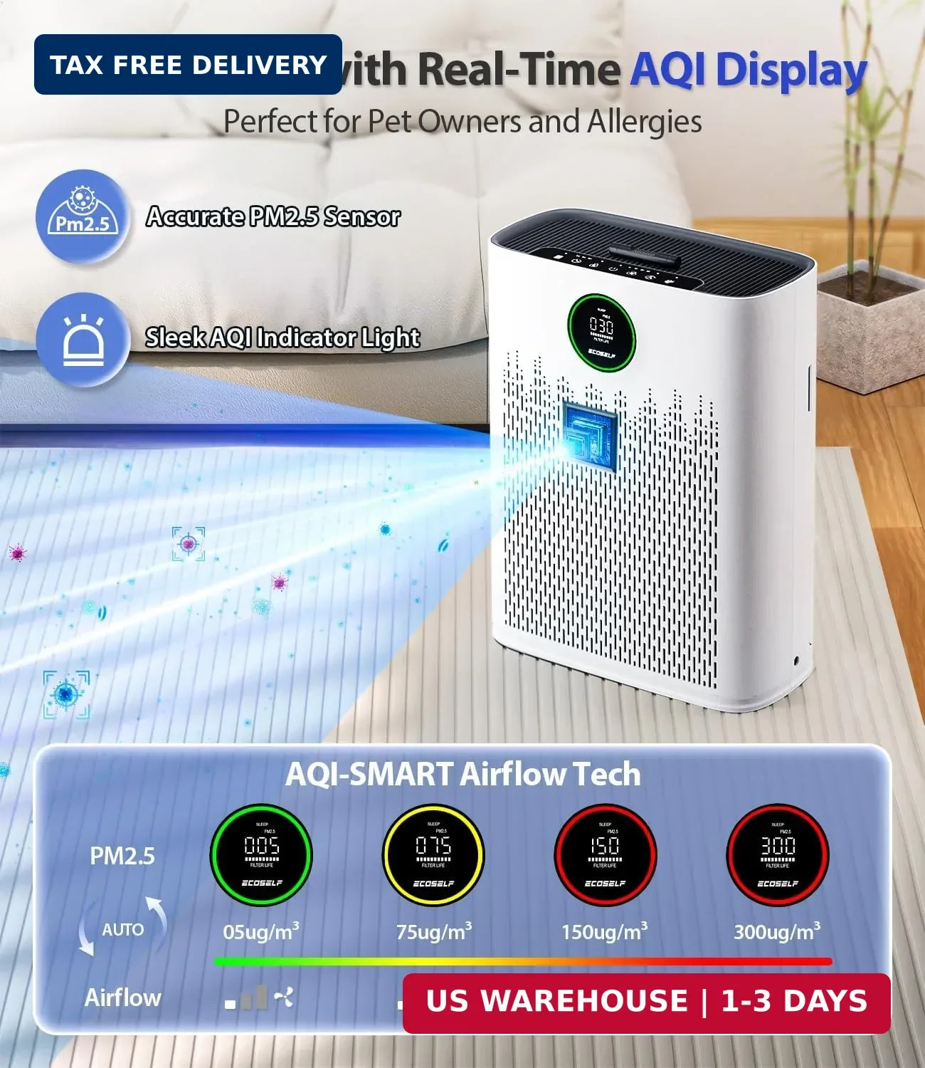 Air Purifiers for Home Large Room, Cover Up to 2400 Ft² with True HEPA Filter, S