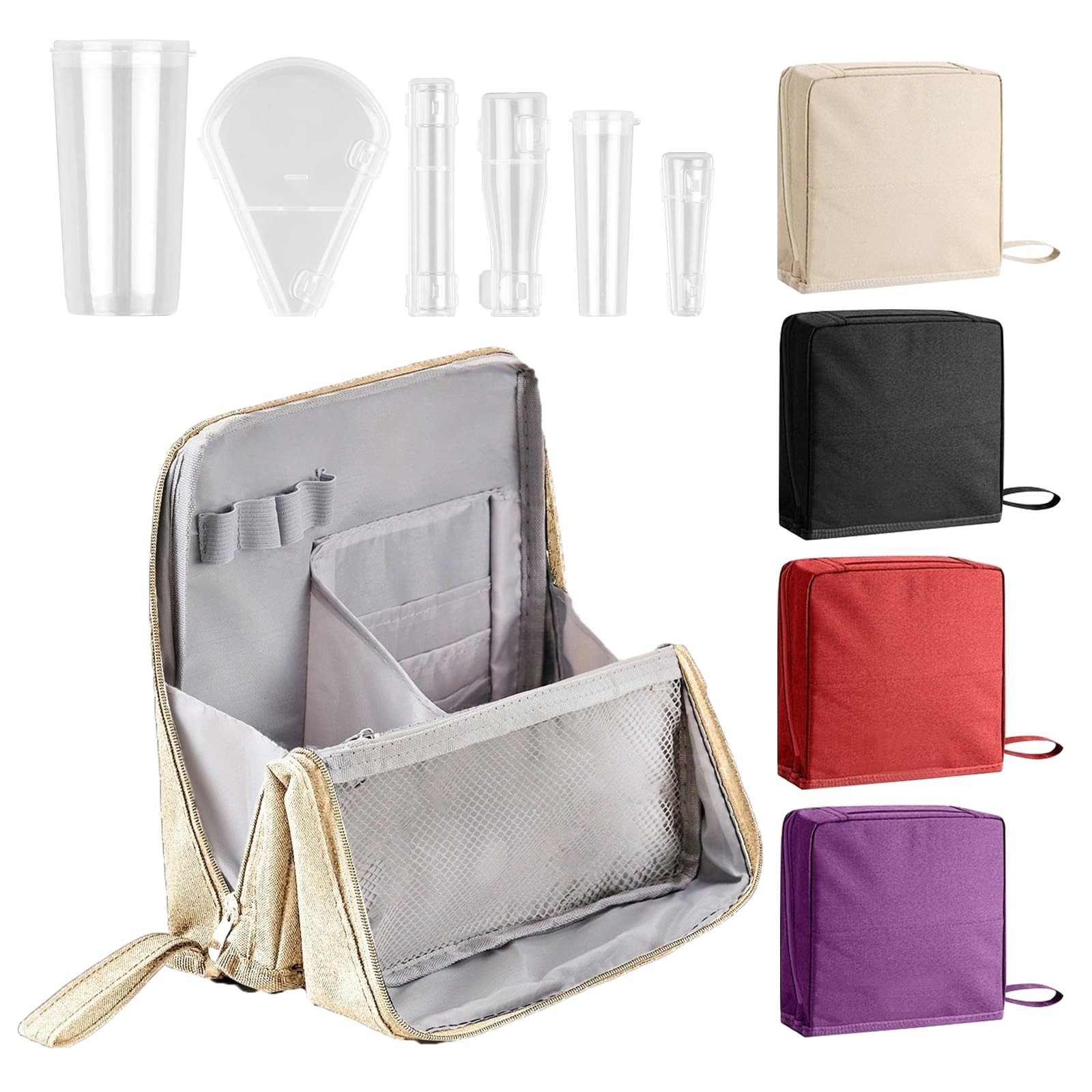 Standing Makeup Bag Organizer with 6 Brush Guards, Large Portable Makeup Orga…