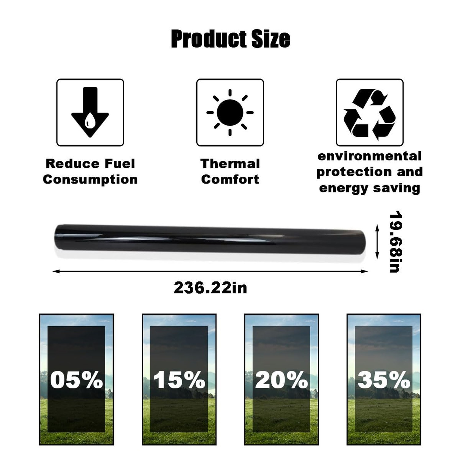 Car Window Tint Film for Auto Sun Shade Roll Width 20″×Length 19.68Ft Unive