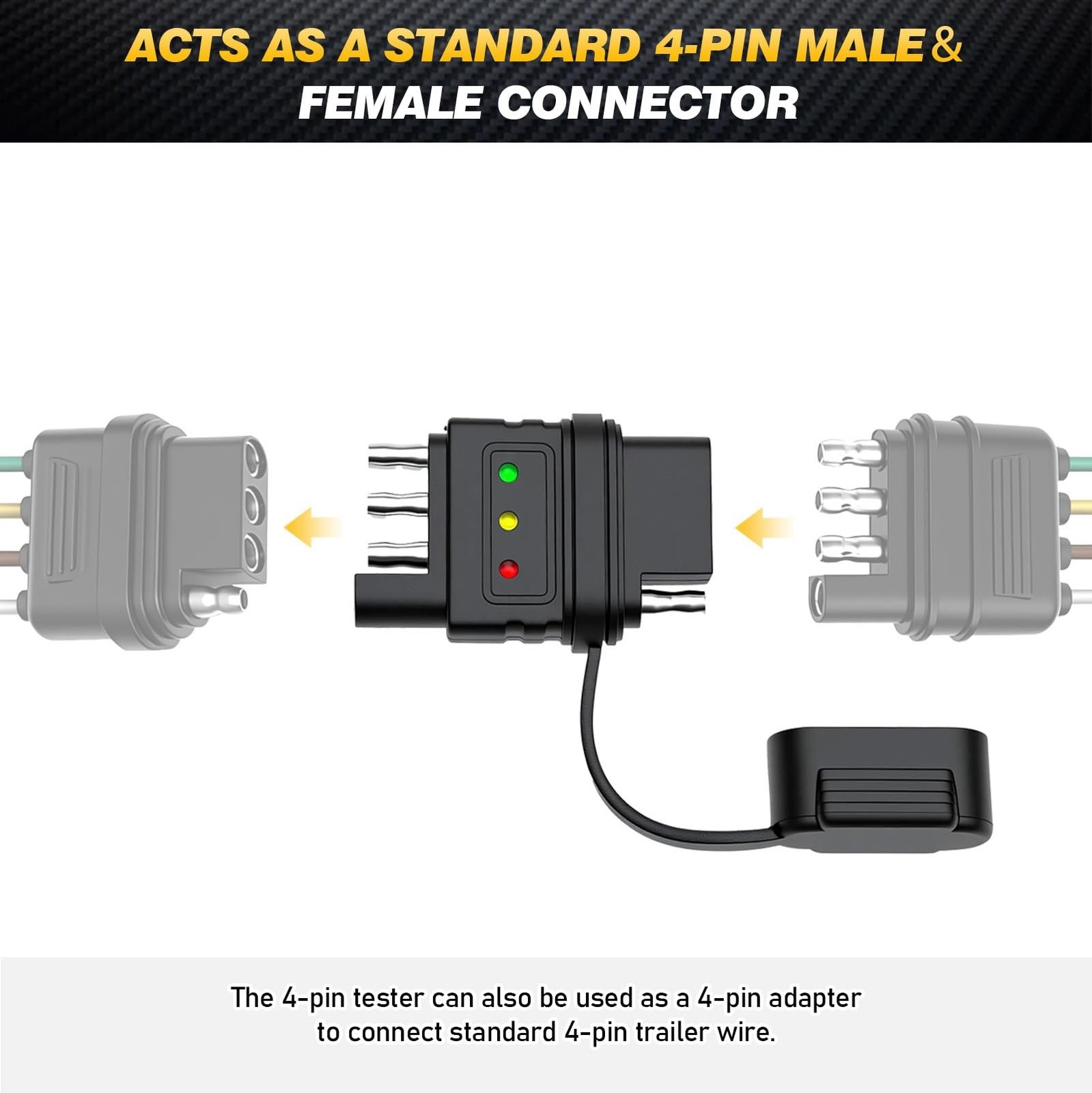4-Way Flat Trailer Wiring Tester – 4 Pin Male & Female Trailer Light Tester w…
