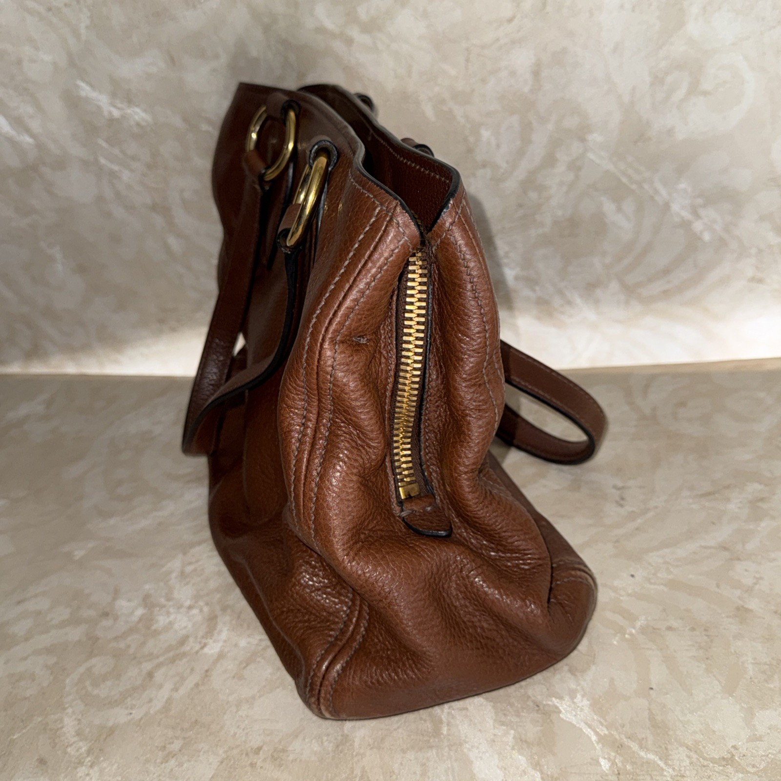 Miu Miu Vitello lux Brown Leather Hand Bag Purse ( MISSING THE SHOULDER STRAP)
