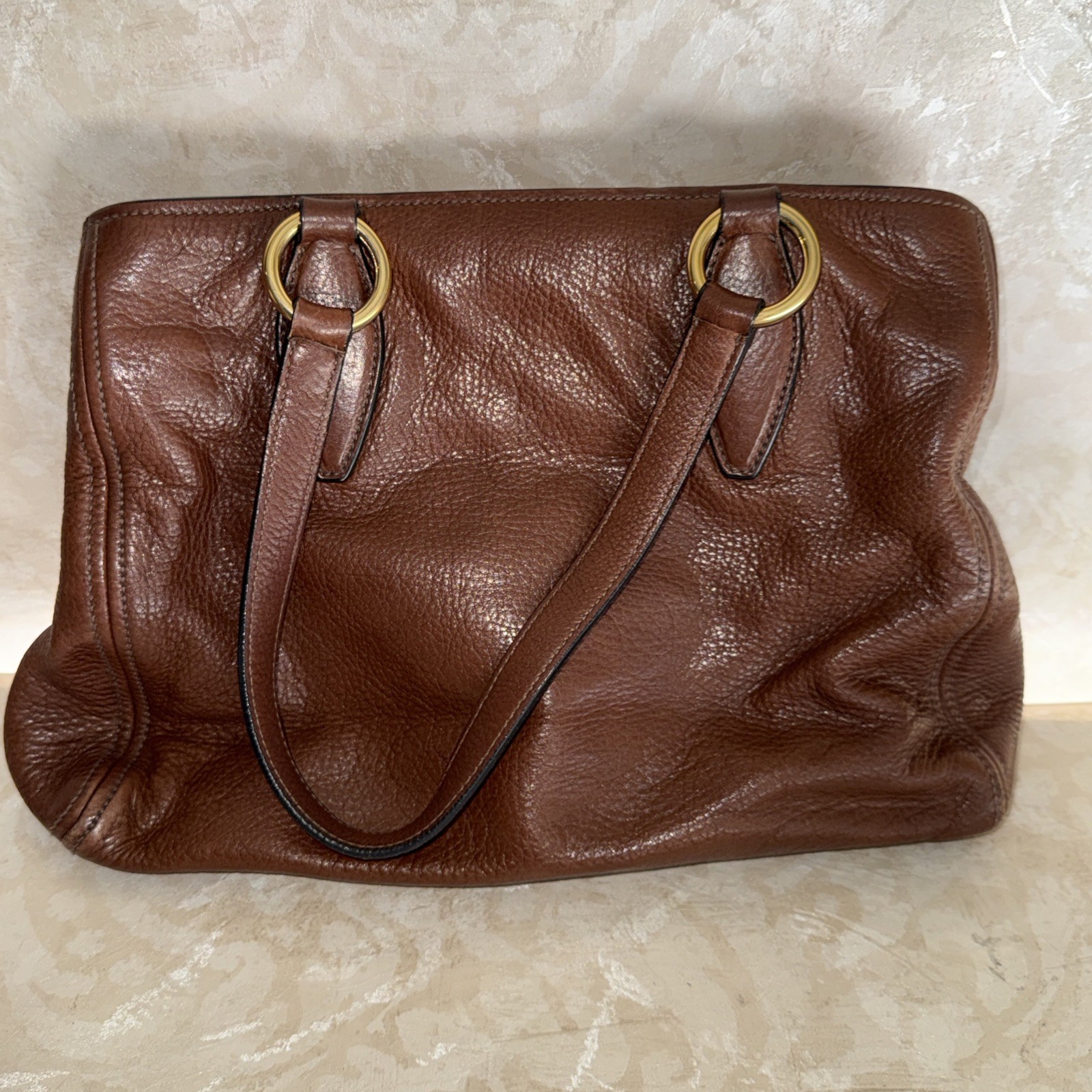Miu Miu Vitello lux Brown Leather Hand Bag Purse ( MISSING THE SHOULDER STRAP)