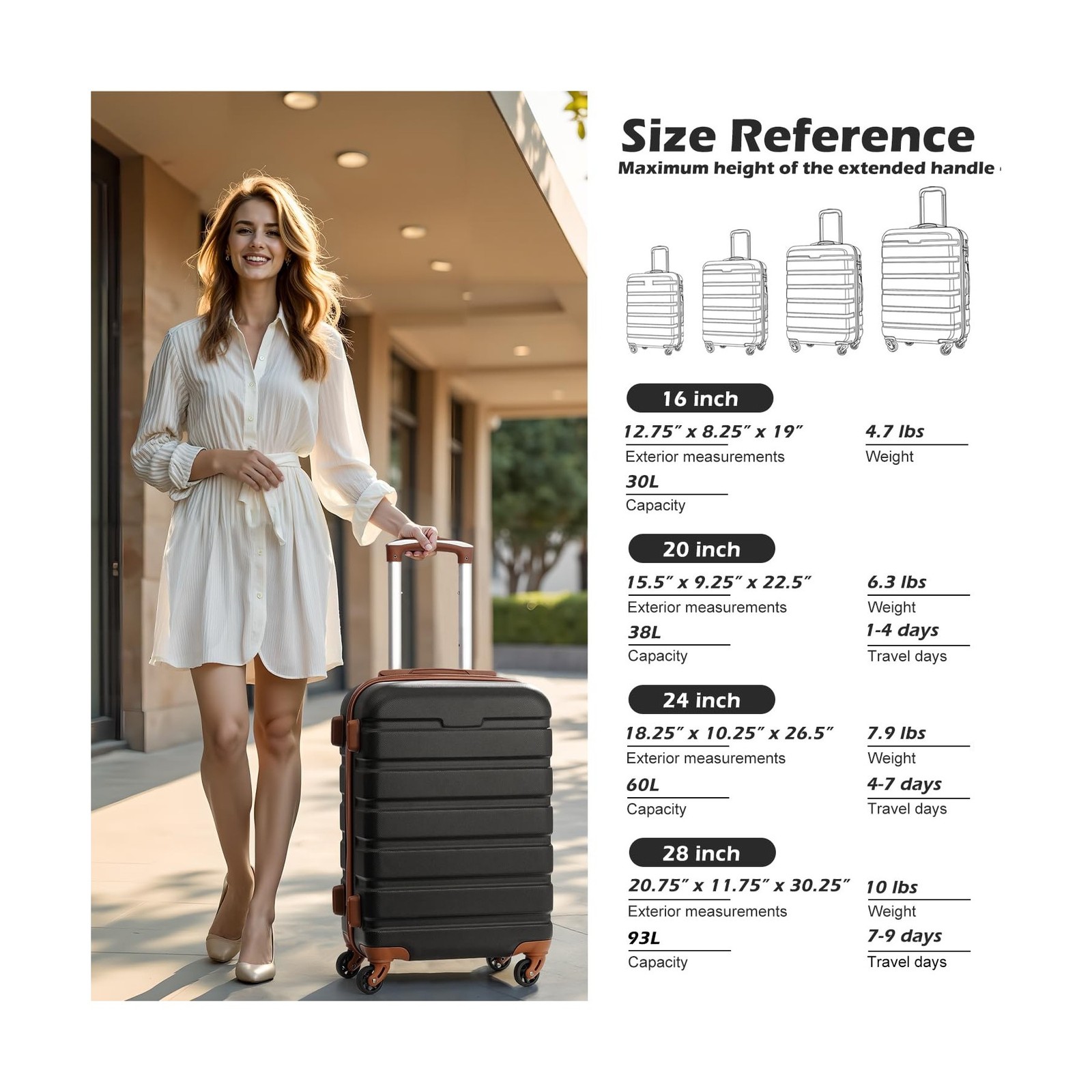 Coolife Luggage 3 Piece Set, Lightweight Durable Hardshell Suitcase set with …