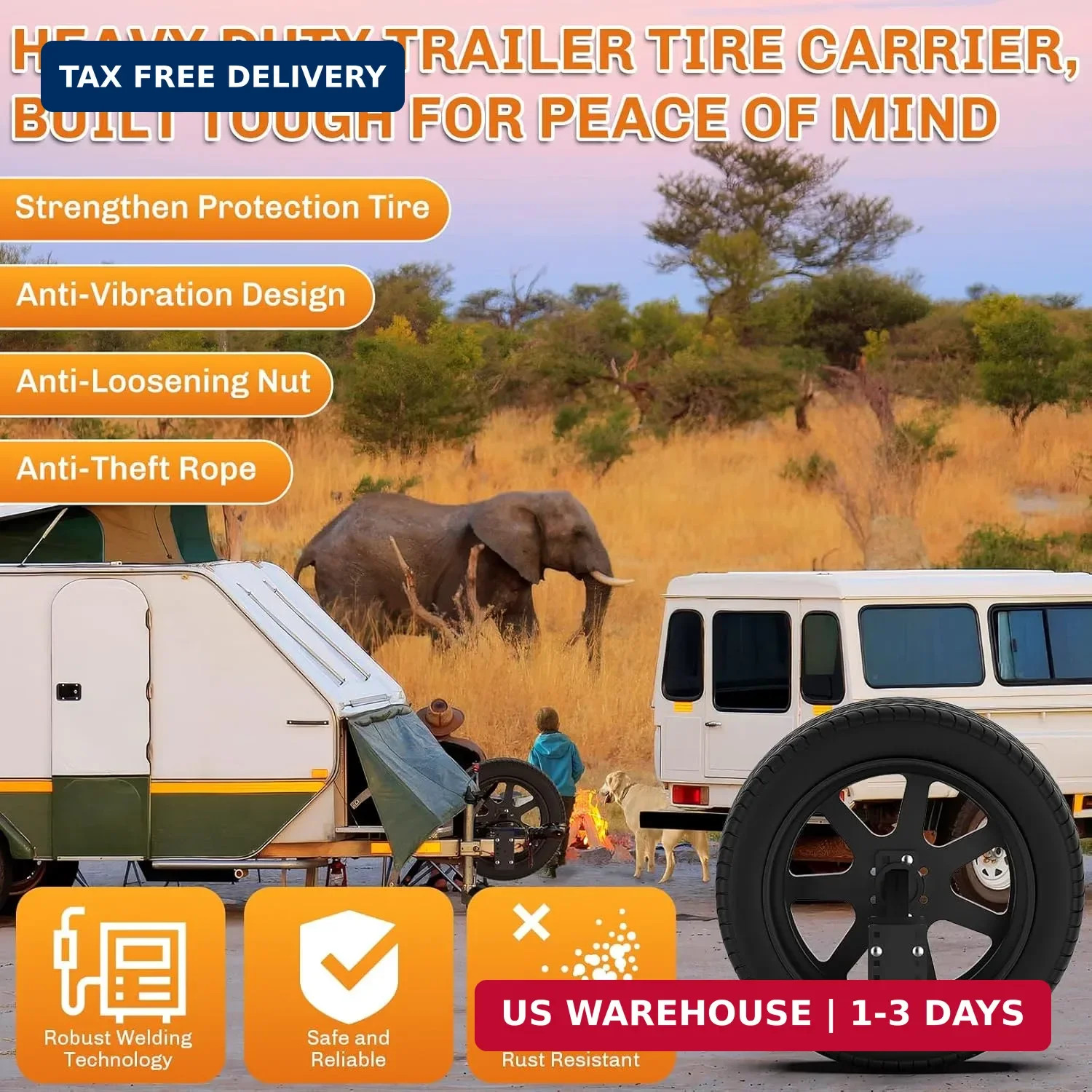 WELLUCK Trailer Spare Tire Mount Carrier, Spare Tire Carrier Holder for Utility