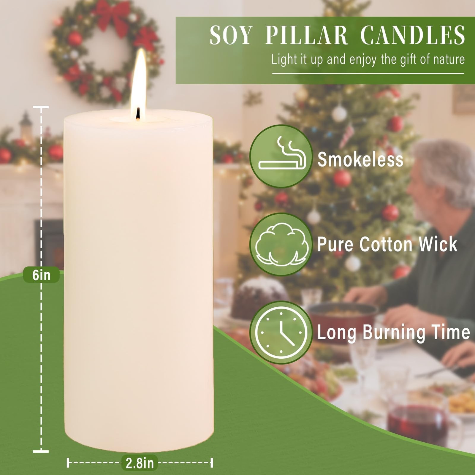 2.8×6 Inch Soy White Pillar Candles 255 Hours Long Burning Natural Unscented …