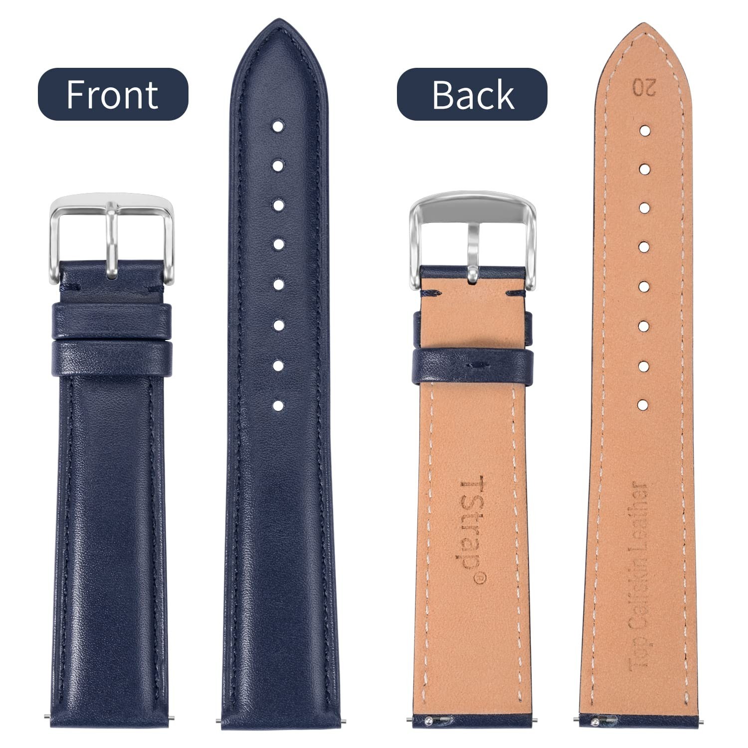TStrap Leather Watch Band Men – Blue Quick Release Watch Strap for Women Repl…