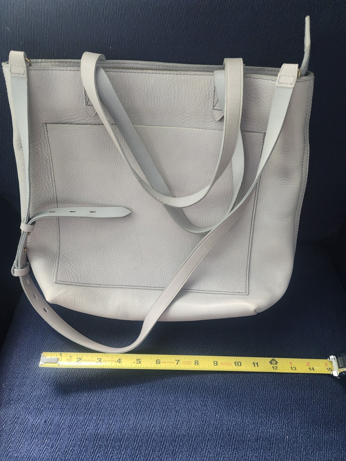 Madewell Light Gray Leather Tote Bag with Detachable Strap, Pouch, Zip Closure