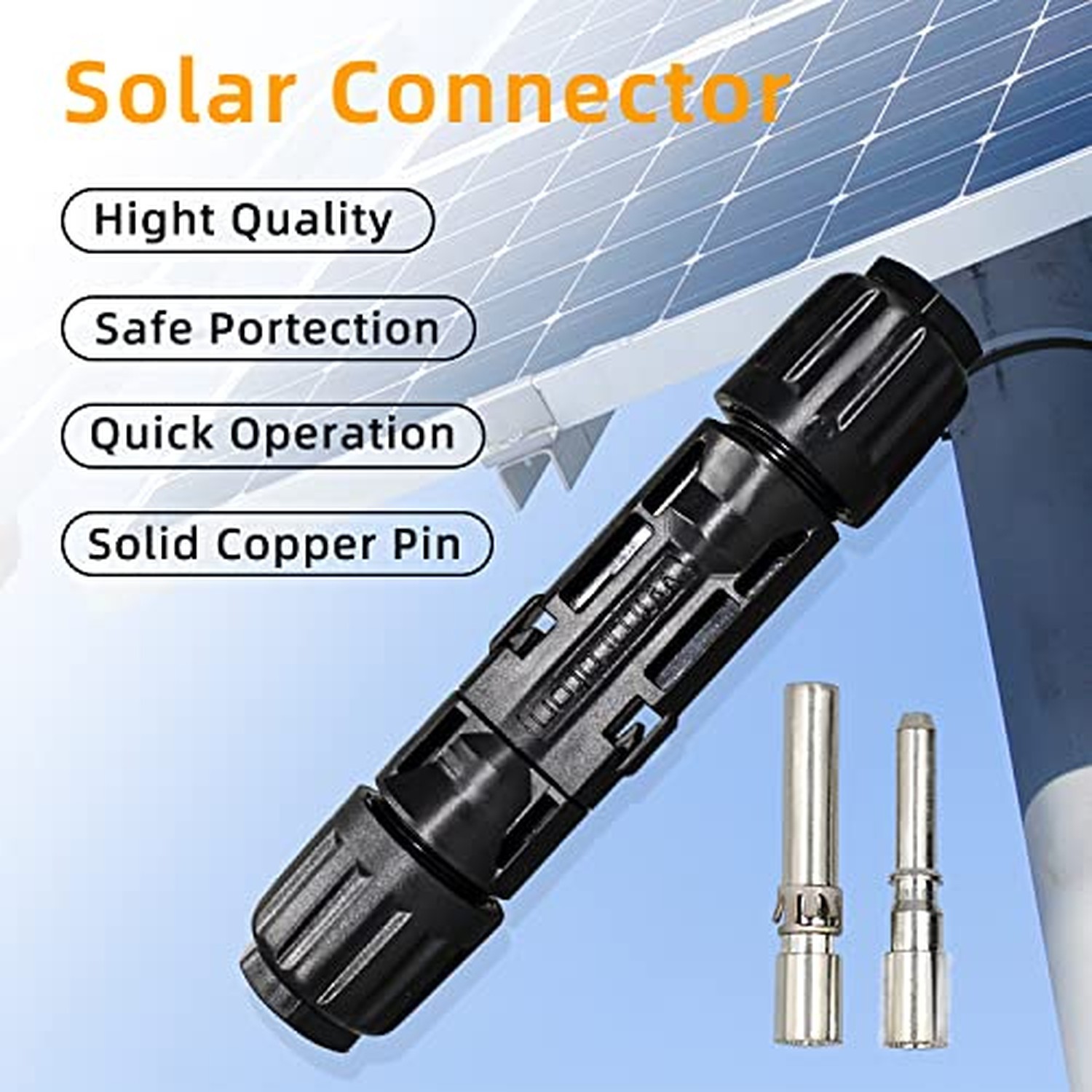 10AWG Solar Panel Connectors IP68 Waterproof 1500V 50A Solid Tinned Copper Te…