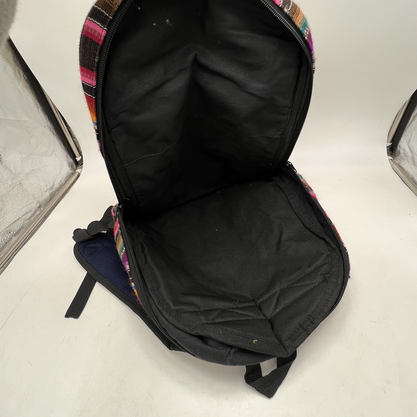 BackPack Guatemalan Full Zip Cotton Adjustable Straps 3 Compartments Colorful