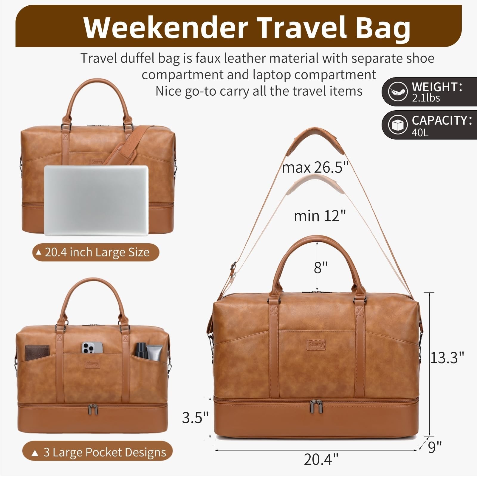 Faux Leather Weekender Bags for Women: Large Overnight Bags Travel Duffel Car…