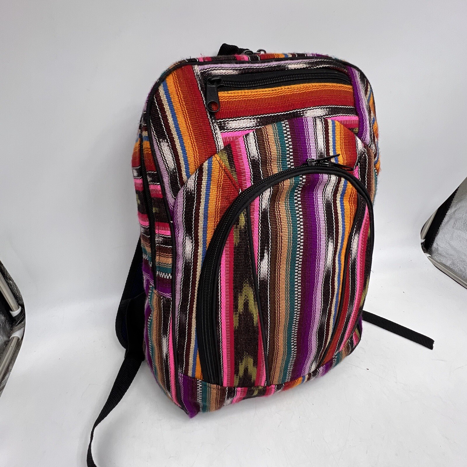 BackPack Guatemalan Full Zip Cotton Adjustable Straps 3 Compartments Colorful