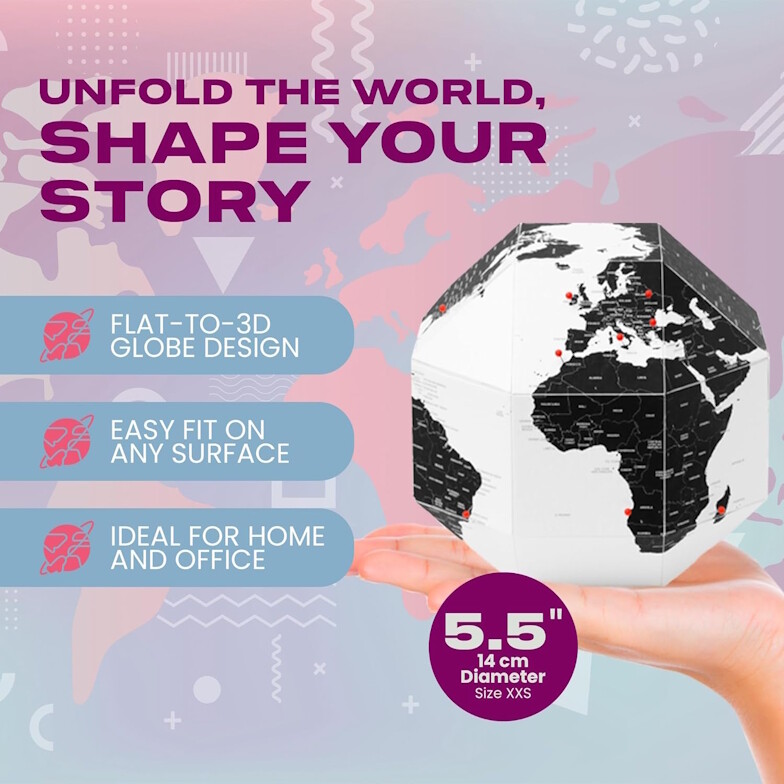 DearWorld Pinnable Globe with 50 Pins, 3d Map World With City Names, XXS