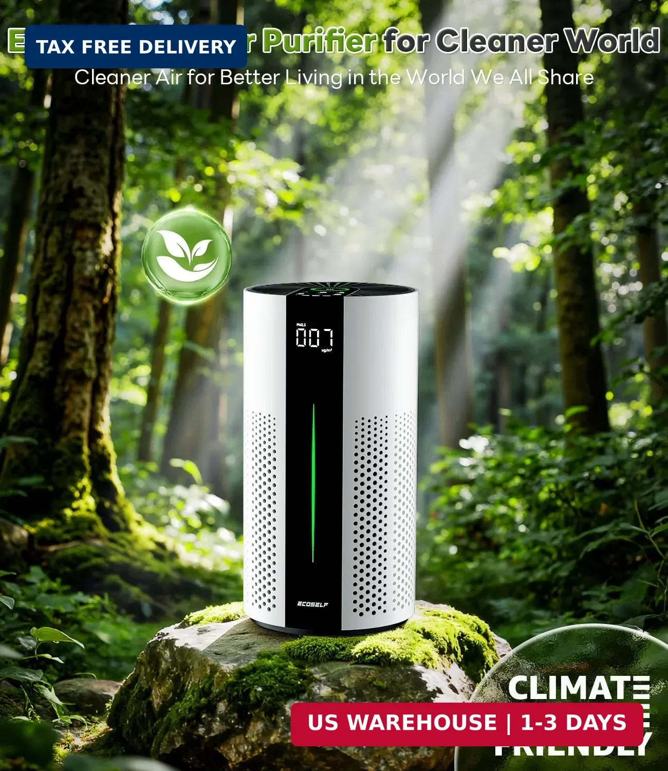 ECOSELF Air Purifiers for Home Large Room up to 1800 Ft², Air Purifiers for Bedr
