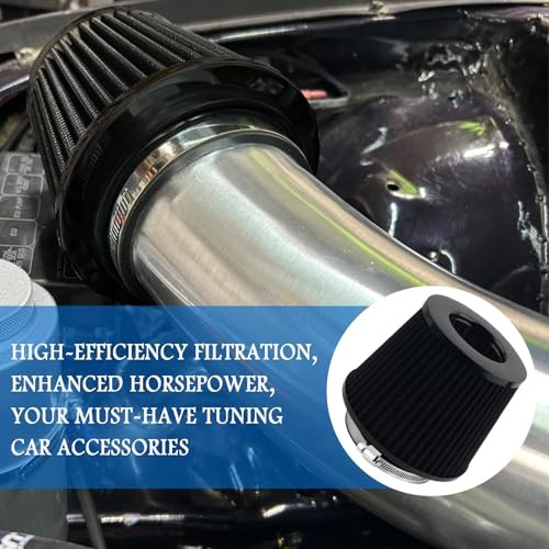 Cold Air Intake Filter with 76,89,102mm Adapter Ring,Round Cone Air Filter for