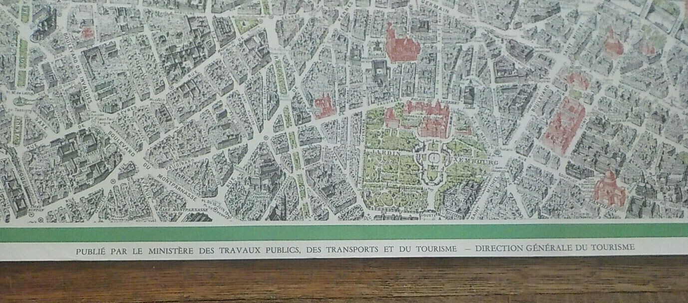 2 Vintage Original Paris France POSTER Aerial View Map 1958 Tourism Travel