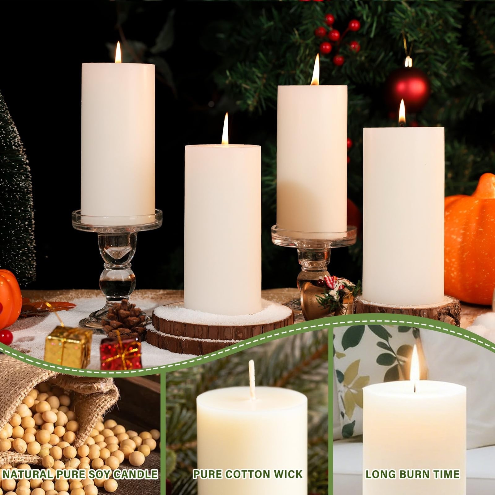 2.8×6 Inch Soy White Pillar Candles 255 Hours Long Burning Natural Unscented …