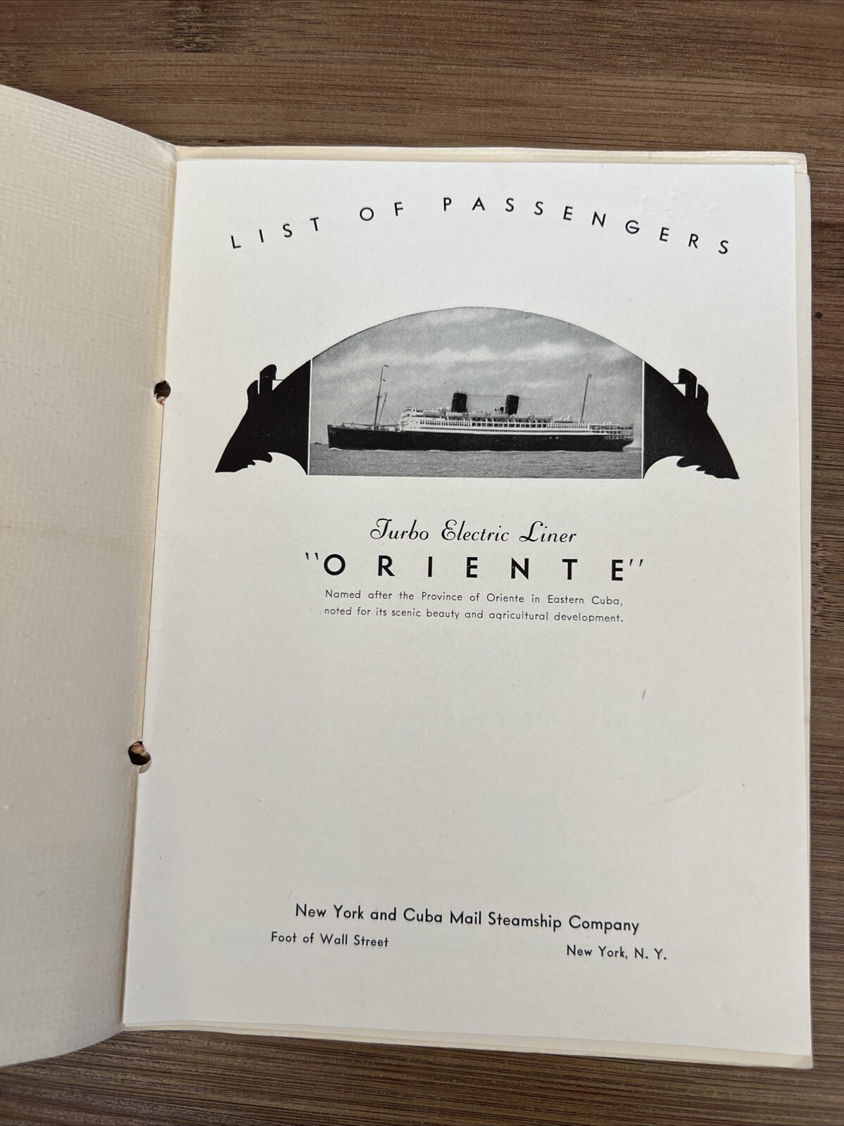 Oriente Turbo-Electric Liner List Of Passengers Book 1936 Havana To New York VTG