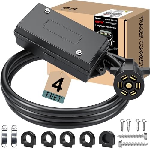 7 Pin Trailer Wiring Harness Kit 4 Feet, 7 Gang Waterproof Junction Box with