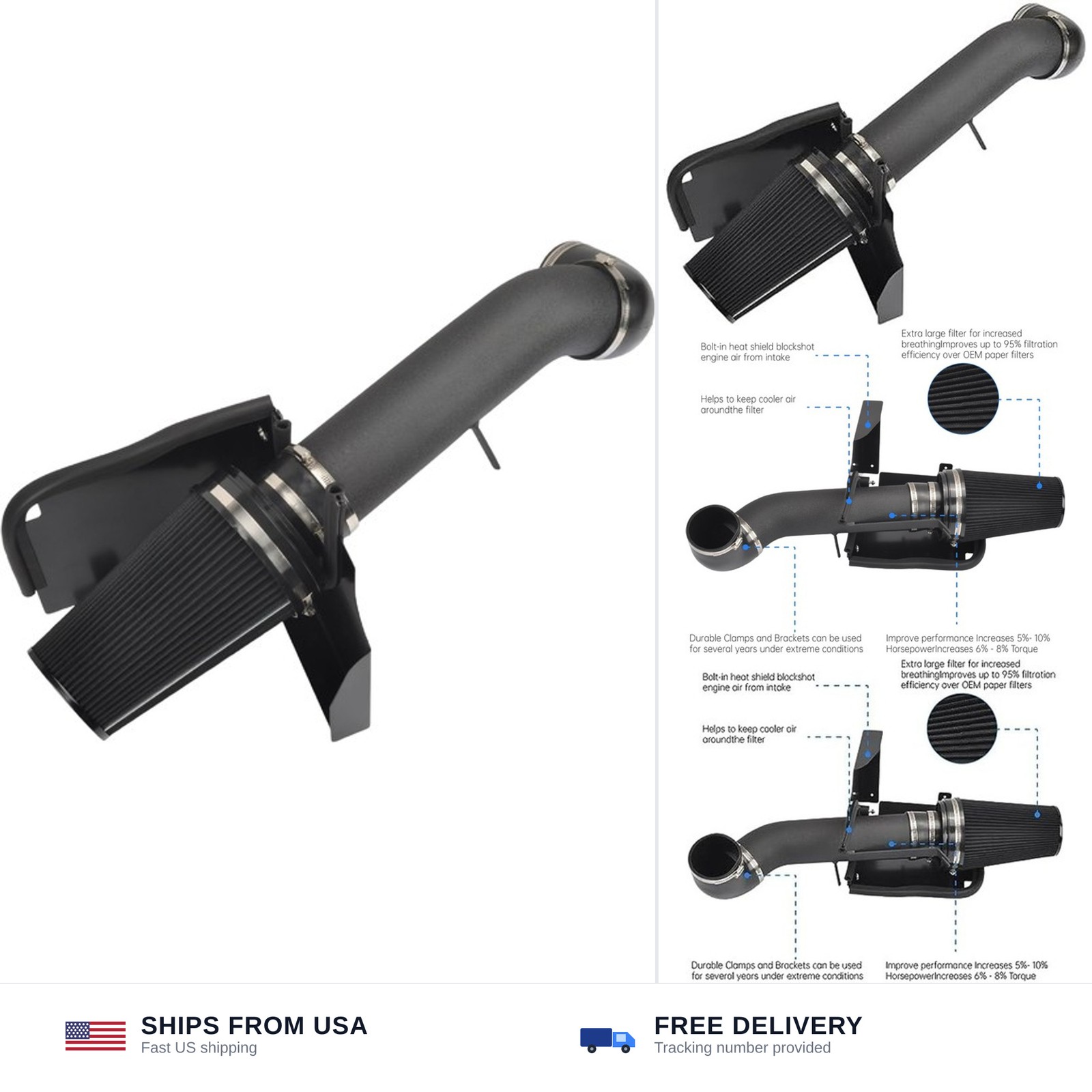 4″ Cold Air Intake System + Heat Shield Compatible with 1999-2006 GMC/Chevy V…