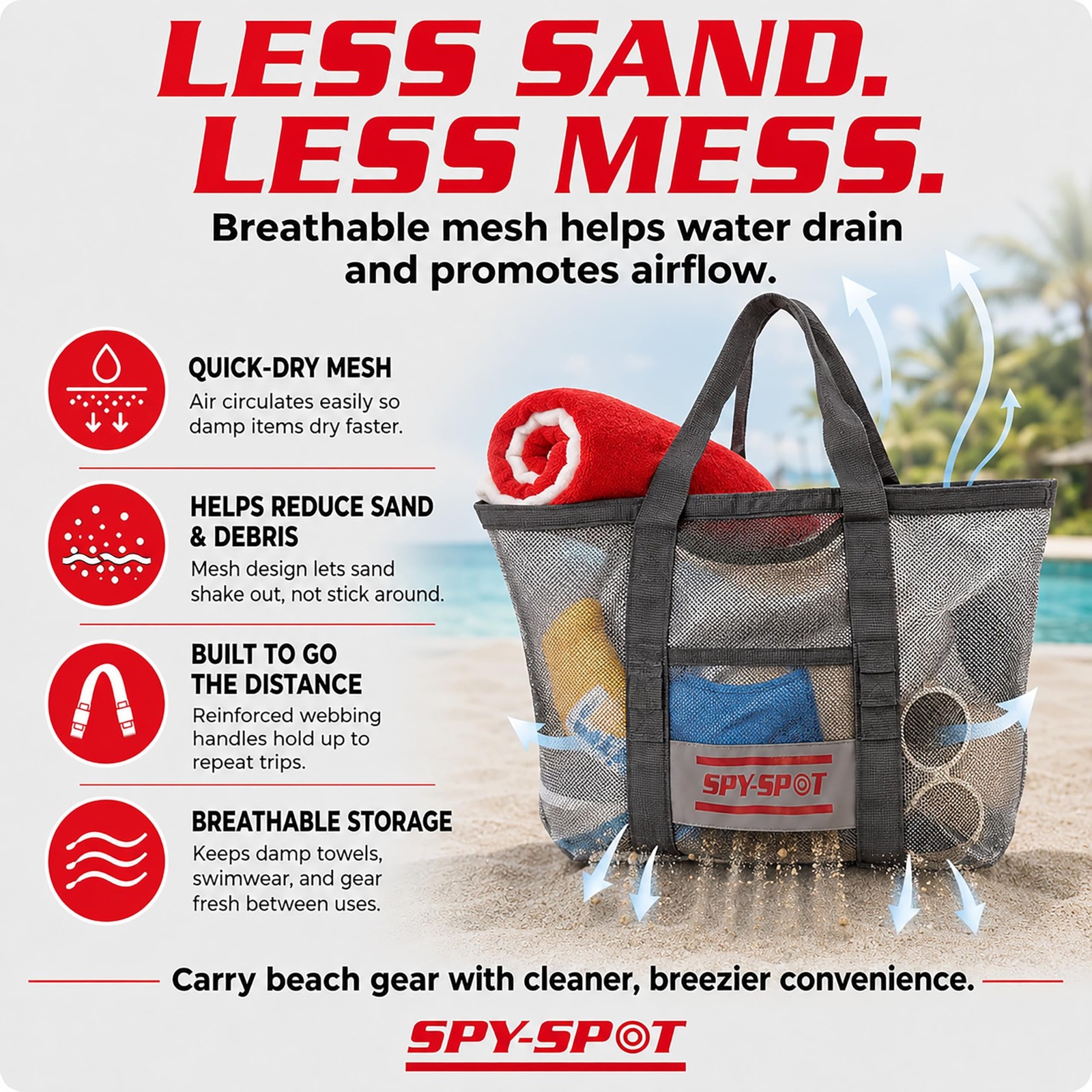 SPY SPOT Mesh Beach Tote Bag with 60×30 Towel Bundle, Large Quick-Dry Carryal…