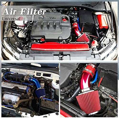 76mm 3″ Universal Cold Air Intake Kit Aluminum Turbo Filter High-Flow Sliver