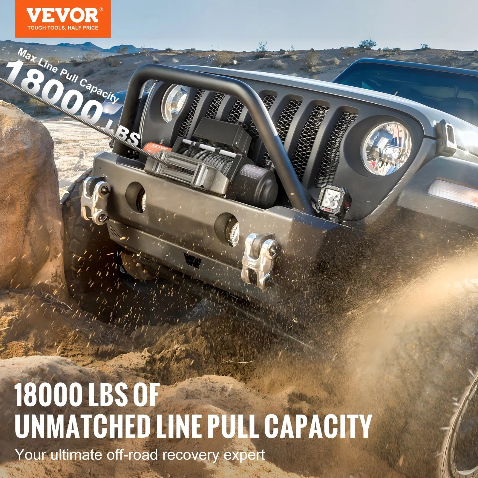 Electric Winch, 18,000 lb, 12V DC Truck Winch with ?&brvbar;7/16 in x 85 ft Stee
