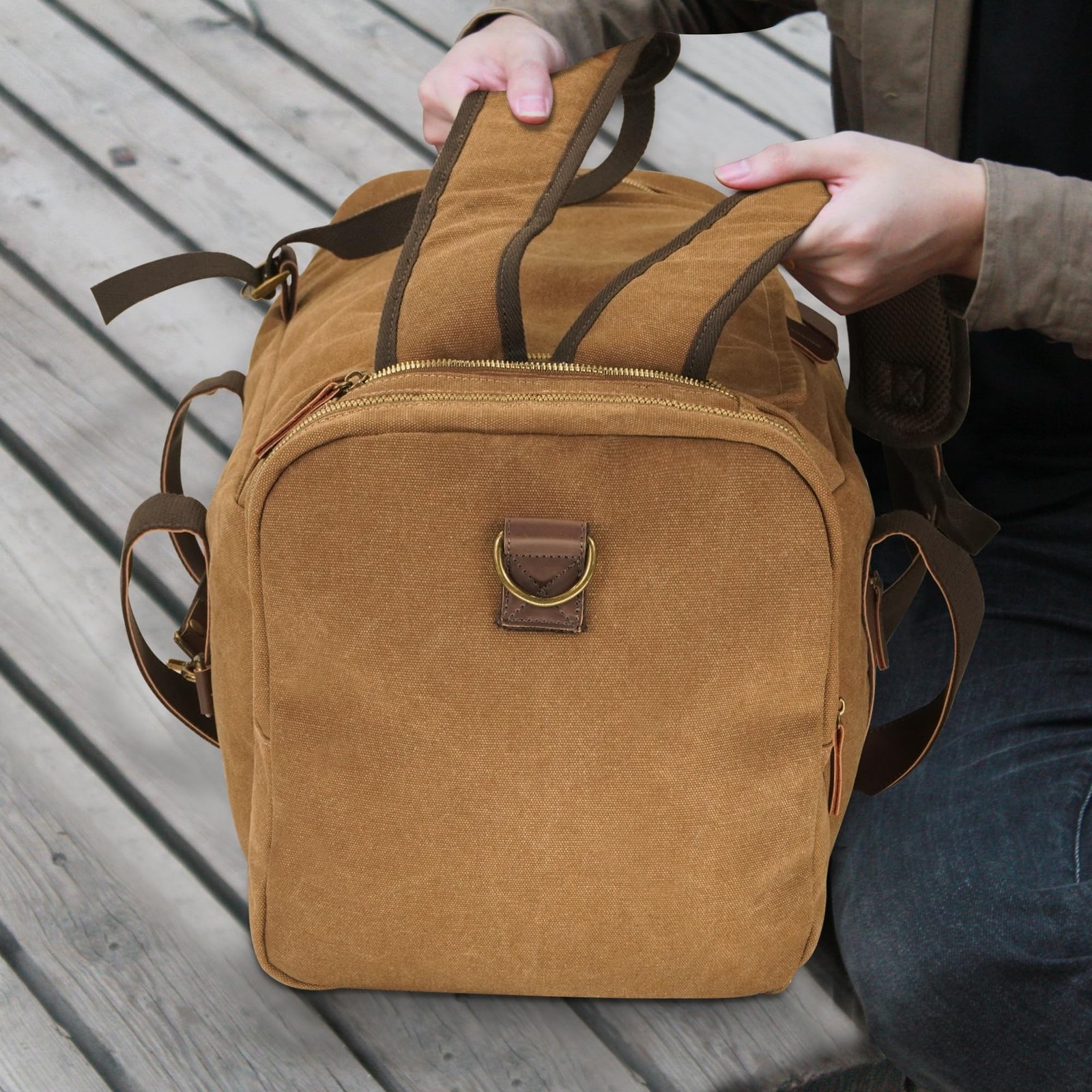 60L Travel Bags for Men, Nomad Canvas Duffle Bag Vintage Genuine Leather Trav…
